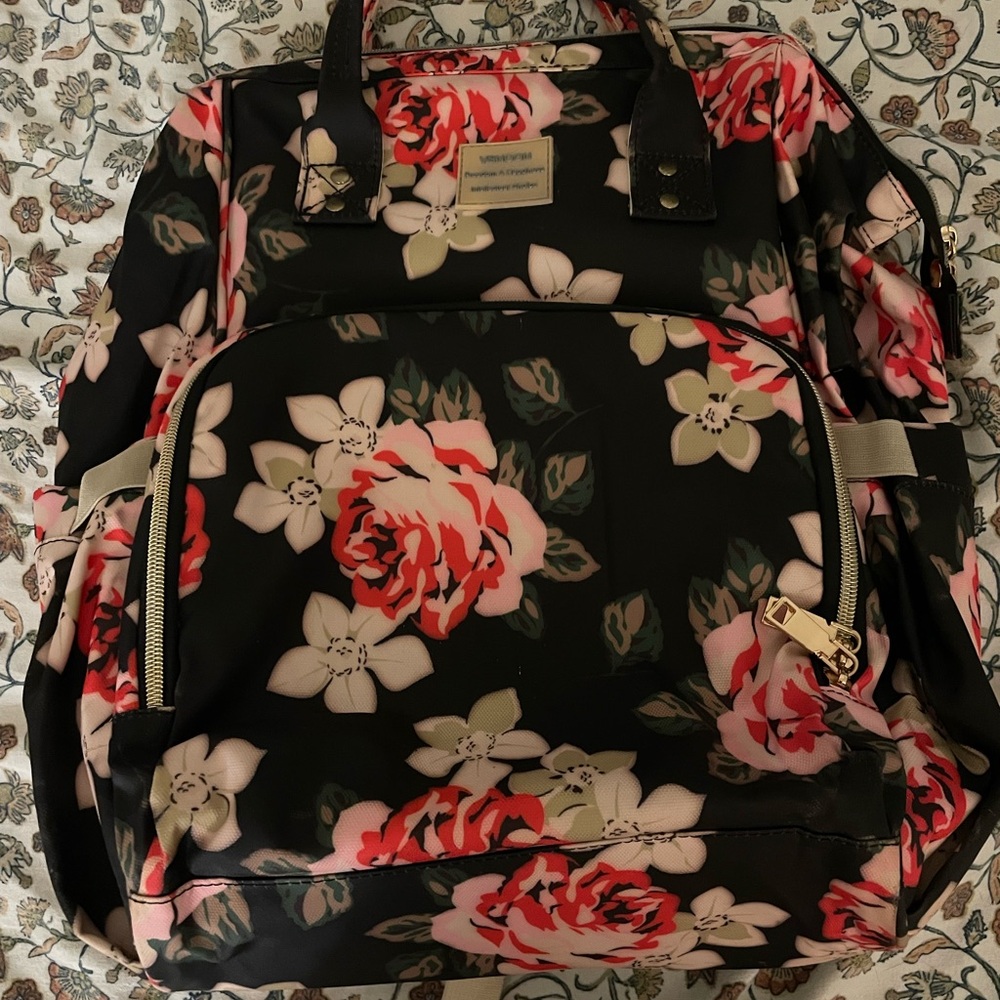 Floral and black wide-top Laptop Backpack